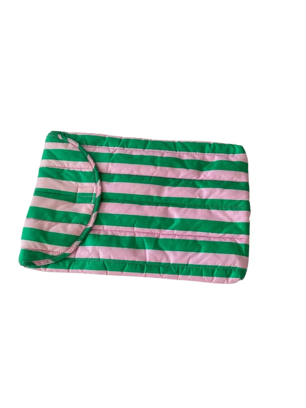 Baggu Puffy Laptop Sleeve Pouch Awning Stripe Pink Green 14”